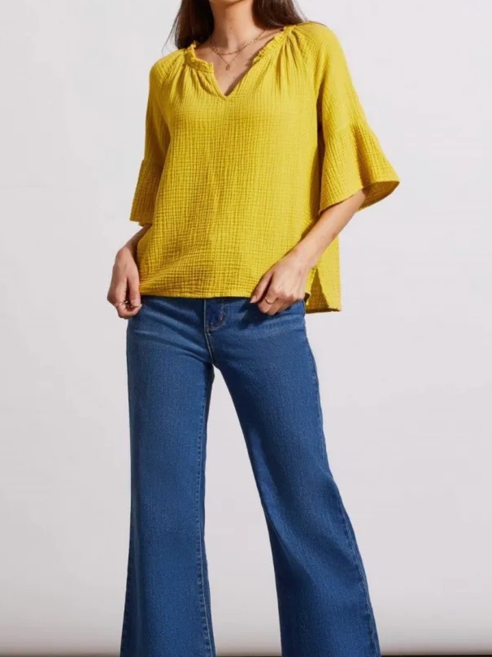 TRIBAL Cotton Gauze Raglan Sleeve V-neck boho Blouse Size XXL | Limoncello